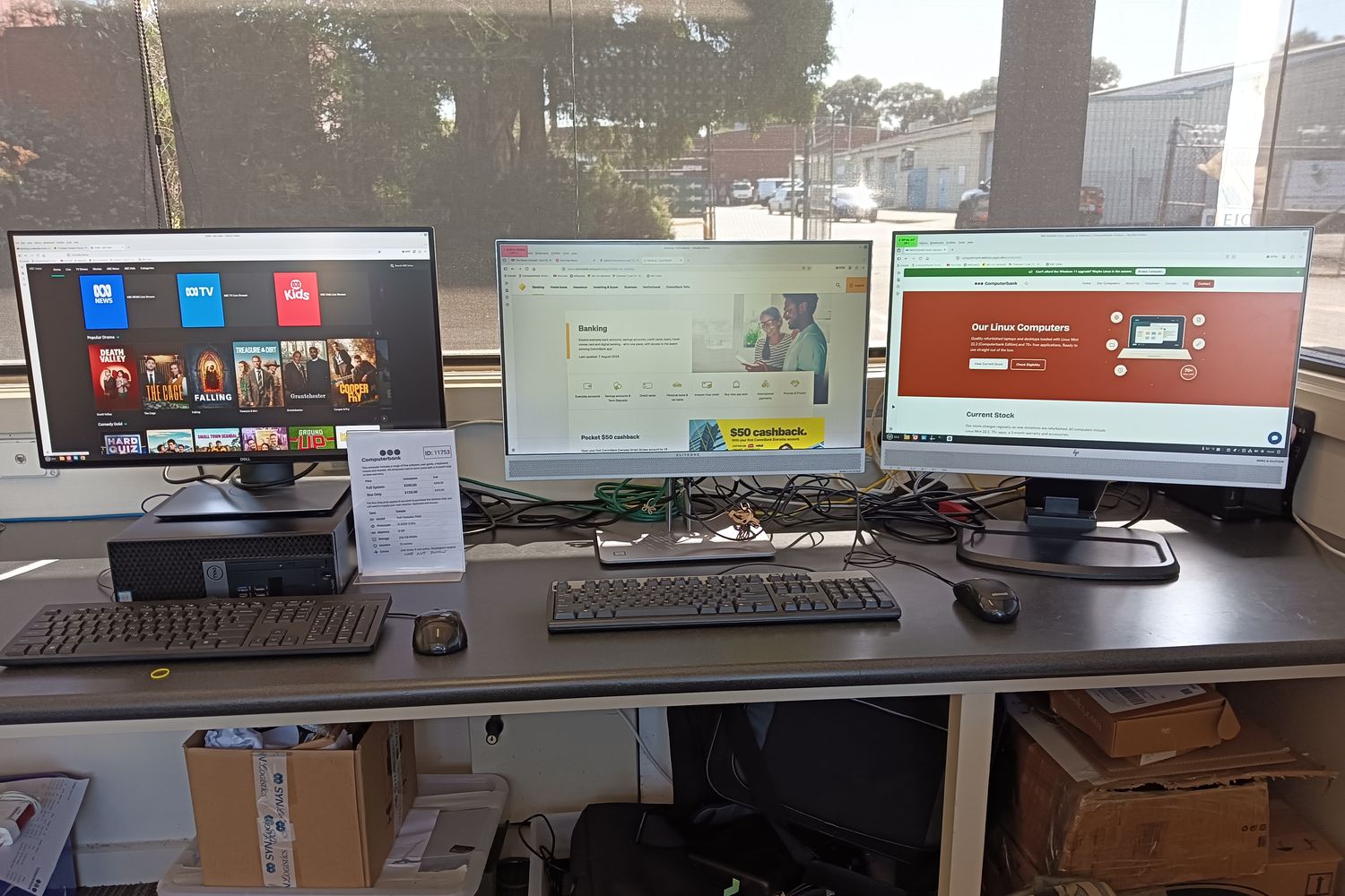 Three demo desktops in our showroom showing ABC iview, online banking and the Computerbank website